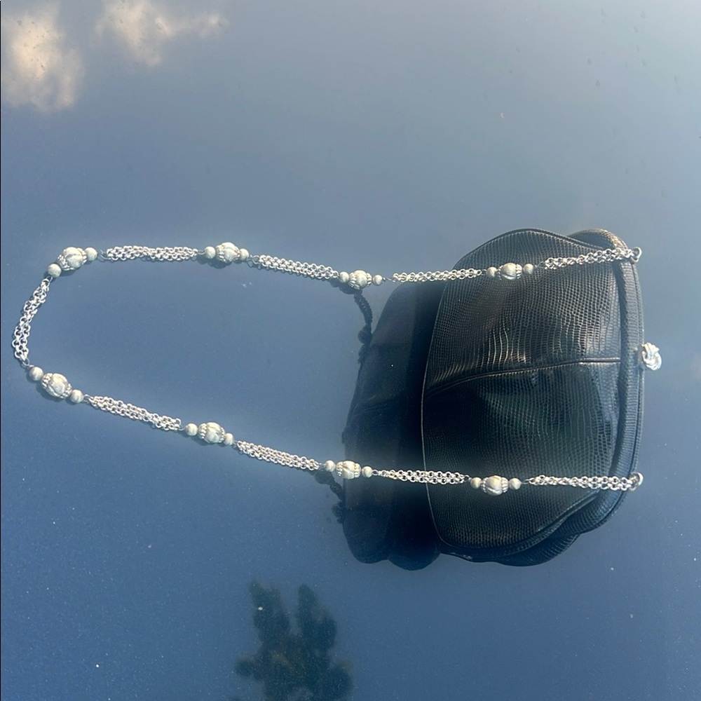 Chic Black Clutch with Silver Chain